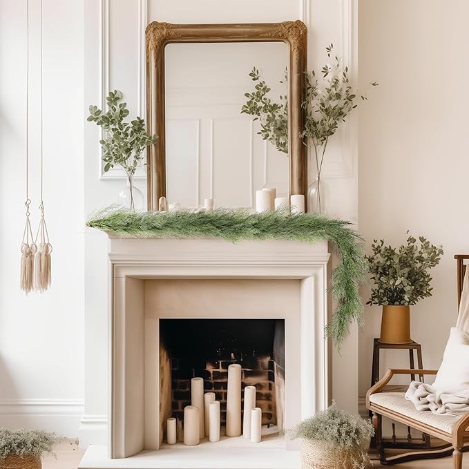 WBHome Real Touch Chamaecyparis pisifera Garland for Christmas Holiday Seasonal Outdoor/Indoor Home Decor, 6FT Long