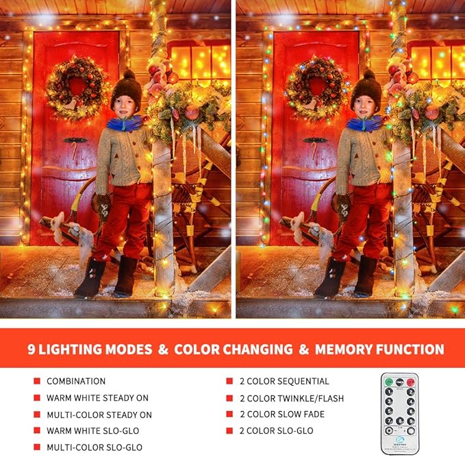 Color Changing Christmas String Lights Outdoor Indoor, 108FT 300 LED Warm White Multi Color Fairy Light, END to END CONNECTABLE, Waterproof Christmas Tree Lights with Timer Remote