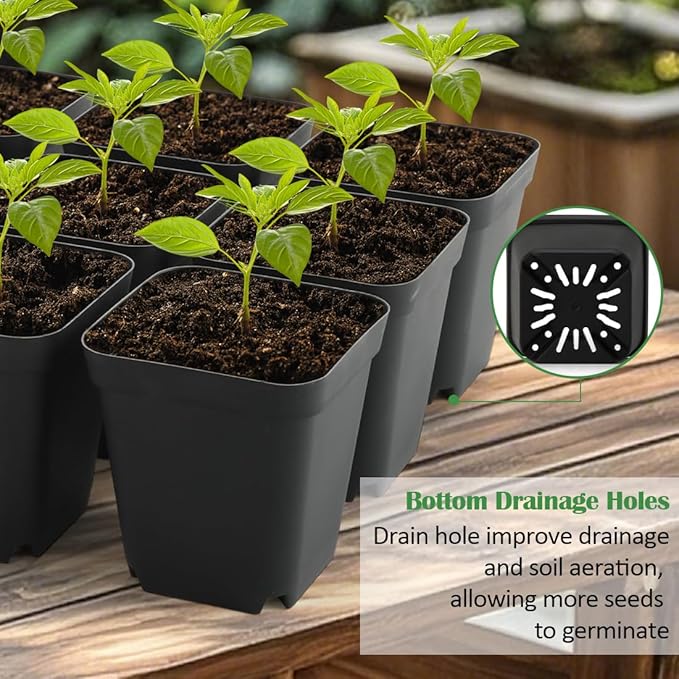4 inch (10CM) Square Nursery Pots 120pcs, Sturdy Seedlings Trays 10 Pcs, Seeds Starter Germination Tray, Microgreening Planter Nursery Propagation 10 Sets