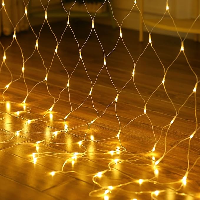 Dazzle Bright Christmas 200 LED Net Lights, 9.8 FT x 6.6 FT Connectable Mesh Lights Clear Wire with 8 Lighting Modes, Christmas Decorations for Indoor Outdoor Bush Yard Garden Decor (Warm White)