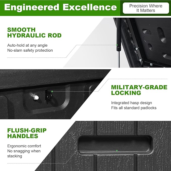 230 Gallon Outdoor Storage Box Waterproof, Extra Large Plastic Outside Deck Box Weatherproof, Resin Patio Storage Bin with Lock and Lids for Cushion, Black