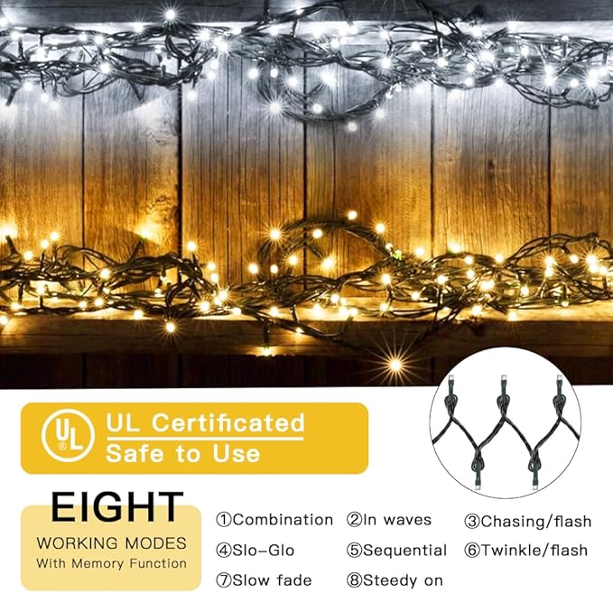 300 LED Christmas String Lights, 108FT - UL Certified Outdoor & Indoor Fairy Lights for Tree, Patio, Garden, Party, Wedding, Halloween, Holiday Decor