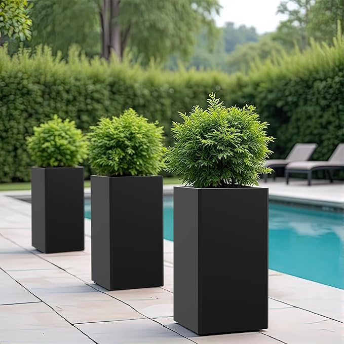 26" Tall Planters, Outdoor＆Indoor Black Planter Pots, Durable All-Weather Use with Drainage Holes, Large Planters Modern Décor for Porch, Patio, Backyard