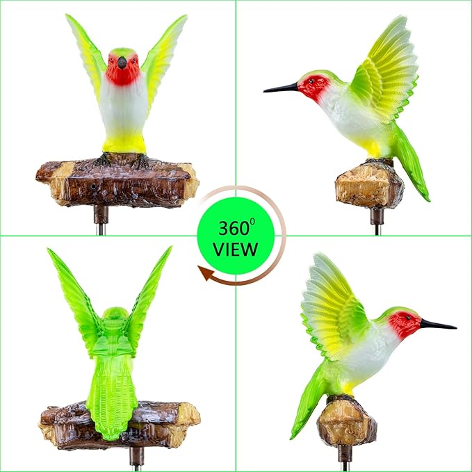 Hummingbird Solar Lights for Outside with Simulated Hummingbird Call and Breathing Light Waterproof Hummingbird Statue for Garden Decorative Lighting, for All Seasons