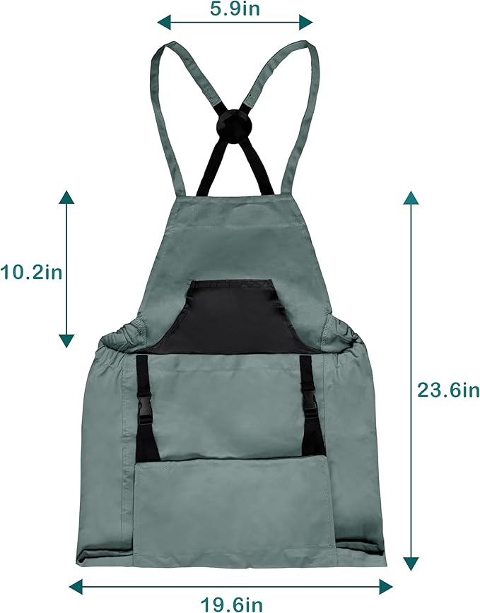 Gardening Aprons, Unisex Garden Aprons, Garden Picking Bag with Quick Release Pockets (Gray/Teal)