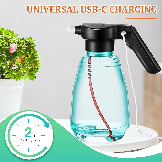 Electric Spray Bottle Plant Mister for Indoor Outdoor Plants, 0.5 Gallon Automatic Watering Can Rechargeable Battery Powered Sprayer with Adjustable Spout for Gardening, Fertilizing, Cleaning