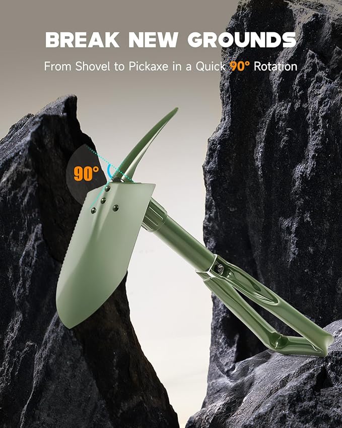 DARTMOOR Camping Shovel, 24" Larger Folding Shovel with Saw Edge, Portable Outdoor Survival Snow Shovel for Off Road Camping Hiking Digging Backpacking, Car Emergency, Entrenching Tool, Green