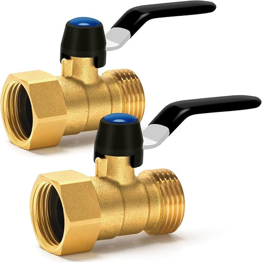 Brass Garden Hose Shut Off Valve with Full-Flow Design – Heavy Duty 3/4" GHT Nozzle Connector, 304 Stainless Steel Handle – 2 PC (Full Flow, Corrosion-Resistant)