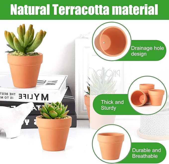 24 Pack 3 Inch Terracotta Pots, Mini Clay Pots with Drainage Holes,Cactus Flower Nursery Terra Cotta Pot for Indoor/Outdoor Succulent Plants, Crafts, Wedding Favor