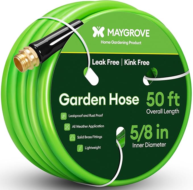 50 ft Garden Hose, 5/8 in ID, Heavy-Duty, Leakproof, Kink-Resistant Water Hose with Swivel Brass Fittings, 600 PSI Burst Rating, Ideal for Car Wash & Lawn Watering