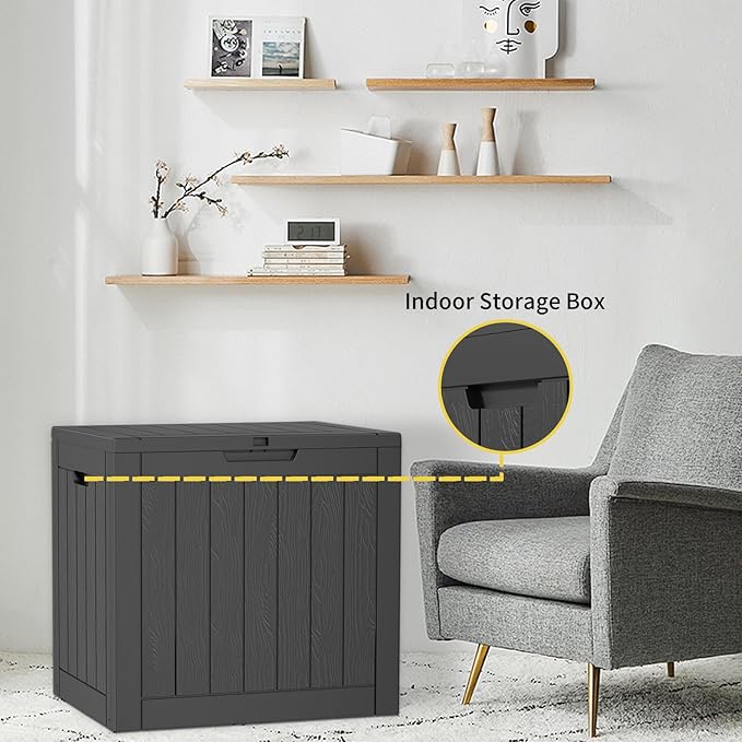 37 Gallon Outdoor Deck Box,Storage Lockable Waterproof Patio Furniture,Garden Tools,Cushions,Pool Accessories Outside Storage Resin Box(Black)