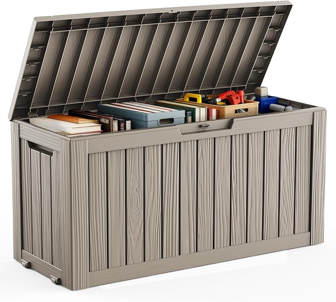 DRATO 75 Gallon Deck Box, Waterproof Resin Large Outdoor Storgae Box for Patio Furniture, Patio Cushions, Gardening Tools, Pool Supplies, Lockable
