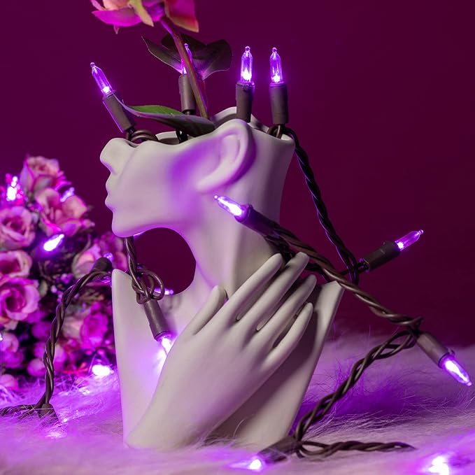 YULETIME 200 Purple LED Christmas Lights, 66 Feet Brown Wire UL Certified Commercial Grade Holiday String Light Set