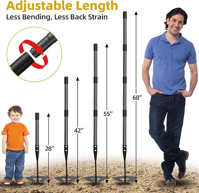 Hollow Garden Hoe - Heavy Duty Triangle Weed Hoes for Gardening,42" Adjustable Long Handle, Sharp Blade Hand Weeding Tool for Vegetable Gardens, Flower Beds, Lawn Edges & Tight Spaces