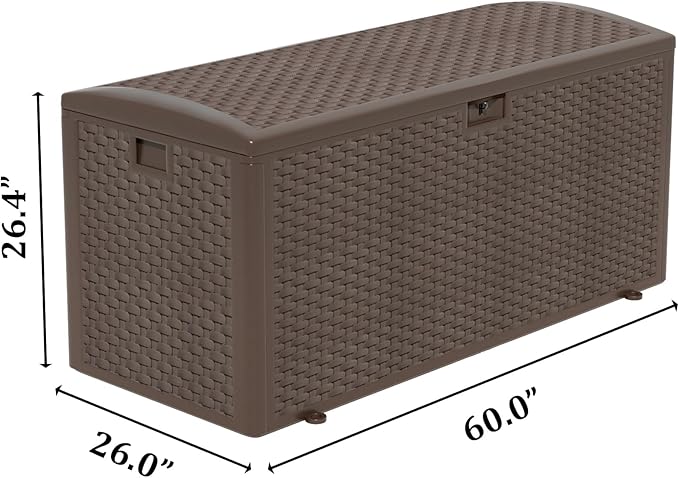 180 Gallon Lockable Deck Box, Waterproof & UV-Resistant Outdoor Storage for Patio Cushions, Heavy Duty Resin Deck Storage Container, Coffee