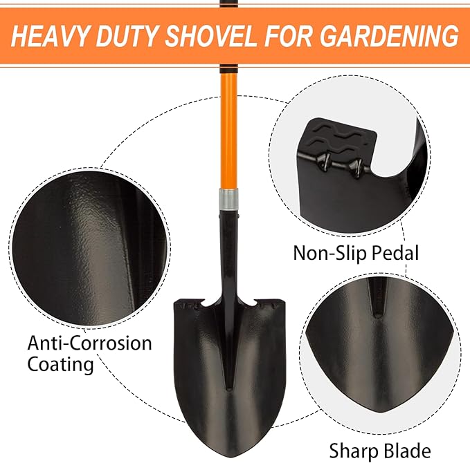 Shovel for Digging Heavy Duty Metal Shovel with Fiberglass Handle, 56 Inches