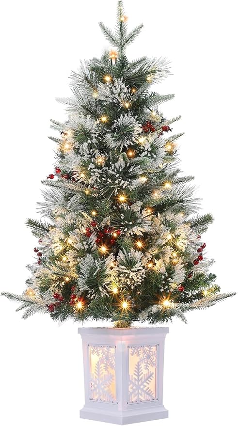 3 Ft Pre-Lit Christmas Tree, Artificial Christmas Trees with Lighting, Xmas Trees with 78 Led Lights, Christmas Decoration for Home, Office, Easy Assembly