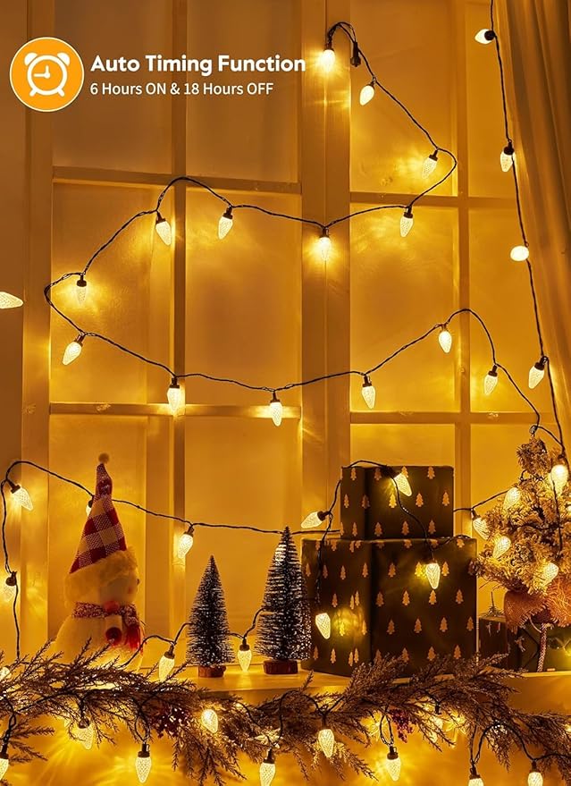 C9 LED Christmas Lights Outdoor, 81 Feet 100 LED String Lights With Timer & 8 Lighting Mode, Waterproof Commercial Grade Extendable for Indoor Outside Roofline Patio Home Xmas Decoration, Warm White