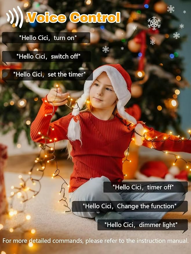 Voice Controlled Christmas Lights with Remote, 99 FT 300 LED String Lights Indoor Outdoor with 12 Modes 3 Timers, Dimmable Twinkle Light Plug in Waterproof for Xmas Tree Party Decorations, Warm White