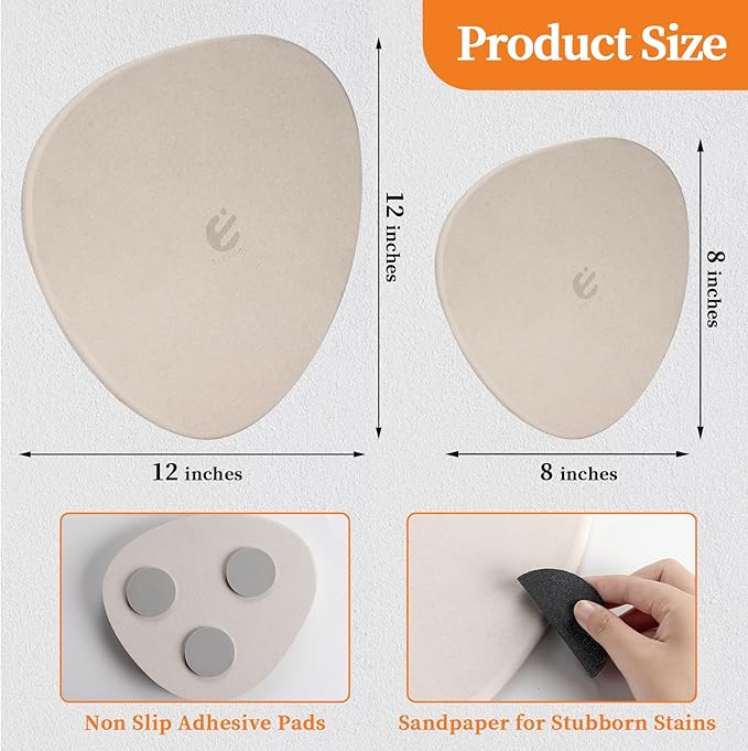 Elfcool Plant Saucer Quick Dry Absorbent Flower Plant Pot Saucer Dirp Tray Diatomaceous Earth Plant Mat for Indoor Outdoor Plants (8''-Off White-4pack)