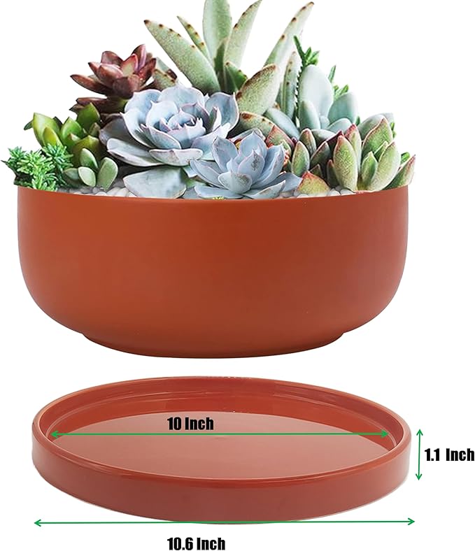 Ceramic Plant Saucer Pot Tray 10.7 Inch, Planter Saucers 6 7 8 9 10 11 12 15 Inch, Durable Sturdy Flower Drainage drip Water Tray for Glazed Pots Base (10.7Inch- Red Terracotta)