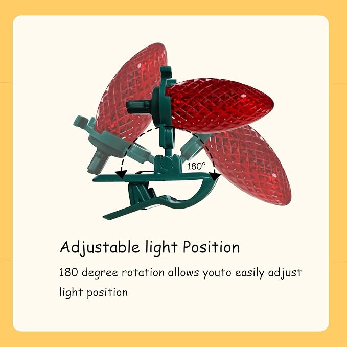 TW SHINE C9 Christmas Lights, 100 LED 66 FT Christmas String Lights Outdoor with 100 Spring Clips and Timer, Waterproof Connectable for Indoor Yard Xmas Tree House Decorations (Red & Warm White)