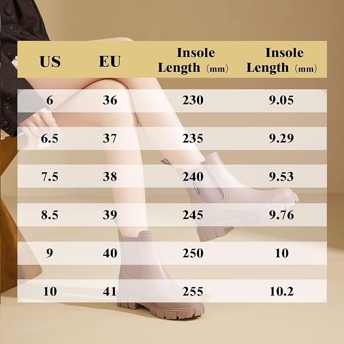 Short Rain Boots Women Waterproof Ankle Rainboots Fashion Chelsea Boots Non-Slip Garden Shoes for Outdoor Work Booties