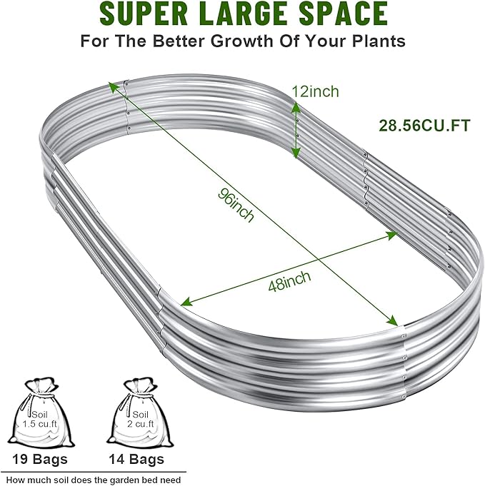 Land Guard 8×4×1 ft Galvanized Raised Garden Bed Kit，Raised Garden Boxes Outdoor, Oval Metal Raised Garden Beds for Vegetables……