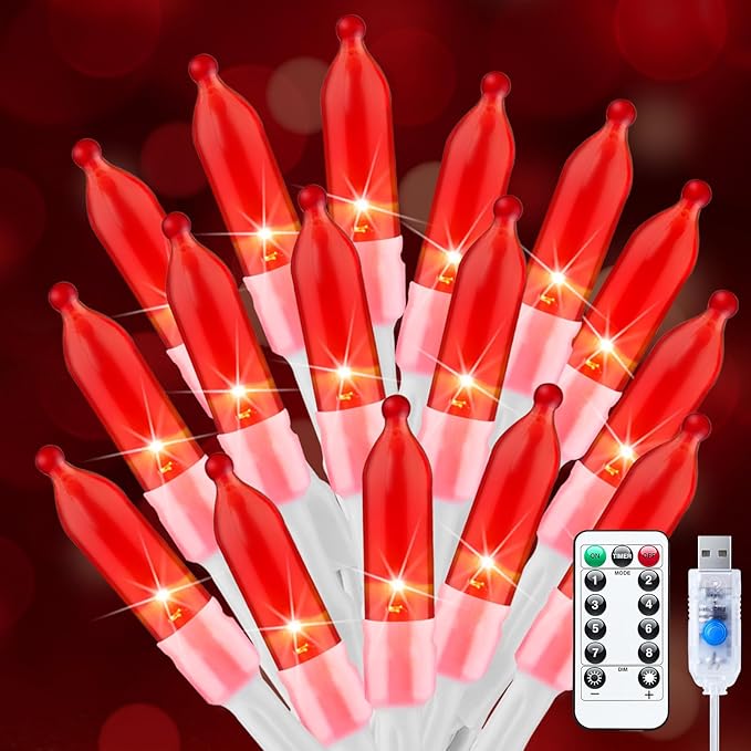 Minetom Valentines Decor Red Lights, 39 Feet 100 LED Mini Valentines String Lights USB Operated, Waterproof Tree Lights Indoor for Home Bedroom Holiday Decorations