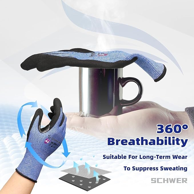 Schwer AIR-SKIN Cut Resistant Gloves AR3900 with Extreme Lightweight & Thin, ANSI A4 Wire Metal Gloves for Refined Work, Touch-screen, Fiberglass-free, 3D-Comfort Fit, Breathable, Non-PFAS, 6 Pair, L