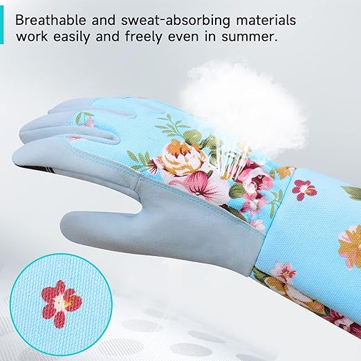 Extended Sleeve Garden Gloves for Women, Soft Grip Gardening Gloves, Lightweight Comfort Wear for Planting, Landscaping & Outdoor Tasks, Blue Small