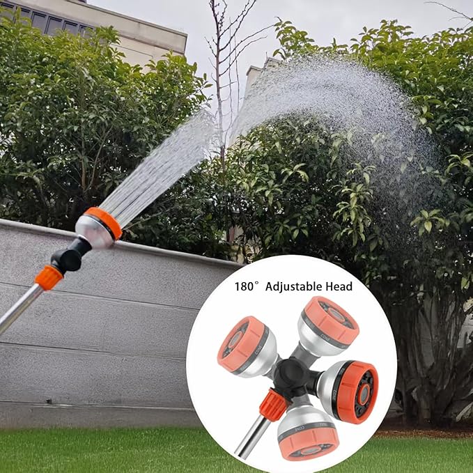 17.5" Gardening Watering Wand | 8 Spray Patterns & Thumb-Controlled Switch | 180° Rotating Long Nozzle| for Plants, Hanging Baskets and Shrubs, Pet Bathing, Wall Washing-Orange