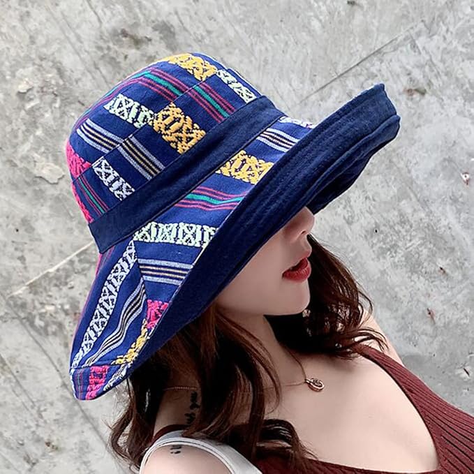 Women Wide Brim Sun Hats Metal Wired Edge Summer UV Protection Beach Fishing Hat for Hiking Garden Travel Chin Strap