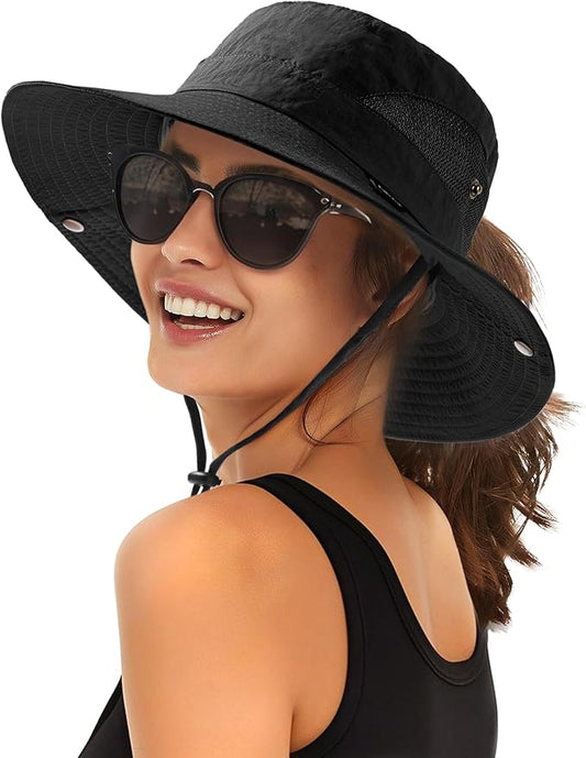 FURTALK Womens Sun Hat with Ponytail Hole Beach Hiking Summer Wide Brim UPF 80+ Outdoor Protection Foldable Bucket Hat