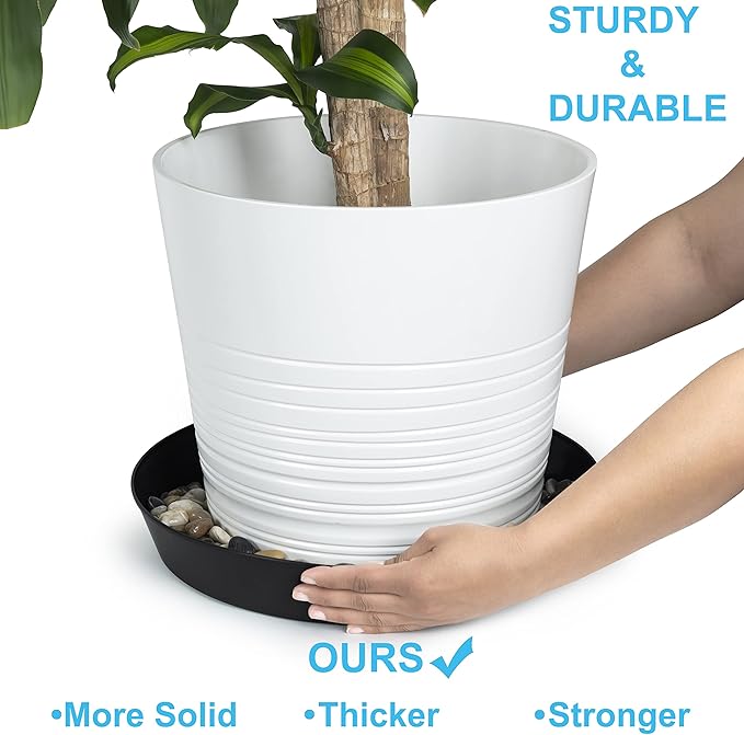 Saucers 16 Inch (14.25 Inch Base) Case of 5 Plant Saucers - Black Colored Polypropylene Made in USA