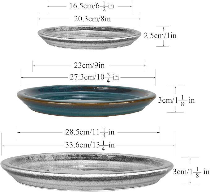 W&W Ceramic Plant Saucer - Plant Trays for Indoor Pots (Teal, 10 inches, 2 Packs)