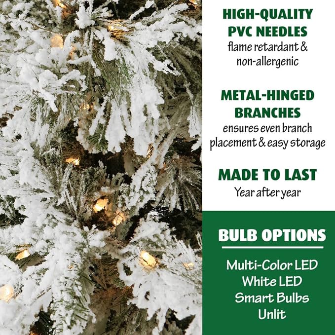 Fraser Hill Farm 4.0-Foot Pre-Lit Snowy Pine Flocked Slim Christmas Tree, Warm White LED Lights