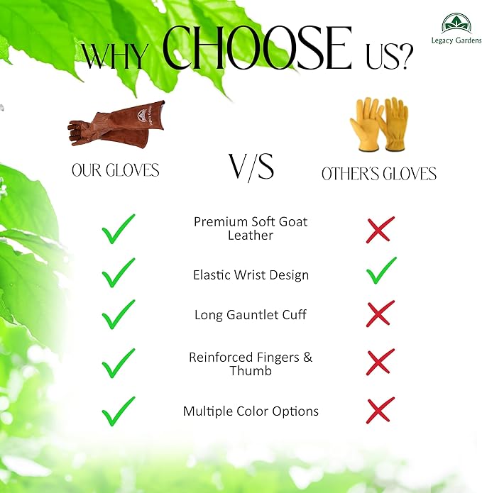 Leather Gardening Gloves for Women & Men, Long Garden Gloves, Cowhide Gauntlet Rose Pruning Thorn Resistant, Forearm Protection, Medium, Brown