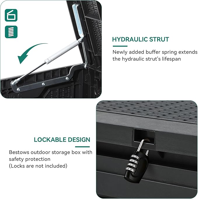 YITAHOME 100 Gallon Outdoor Storage Box, Large Water Resistant Resin Deck Box, Indoor Outdoor Lockable Storage Container for Patio, Garden, Cushions, Tools, Equipment (Black)