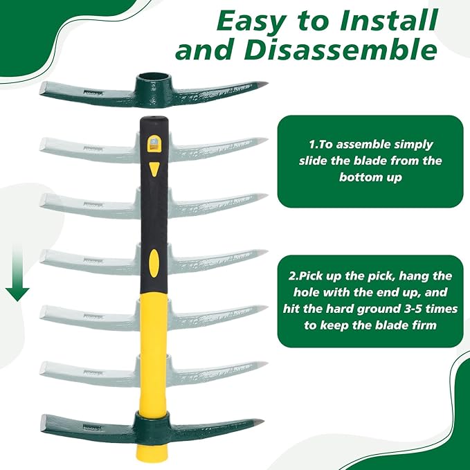 Lothee 6 PCS Pick Mattock Hoe 15 Inch Heavy Duty 1.5Lbs Forged Garden Pick Axe with Rubber Non-Slip Handle Weeding Mattock Hoe Agriculture Hand Tools for Weeding Cultivating Camping or Prospecting