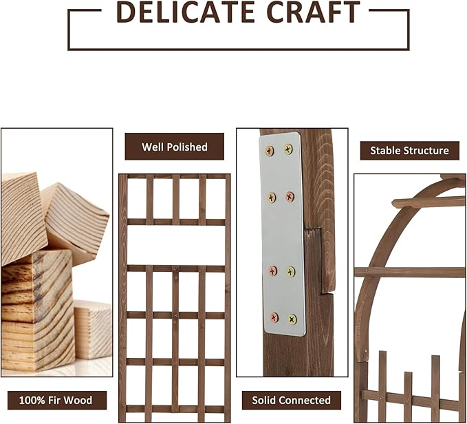 VINGLI Wooden Garden Arbor, Heavy Duty Outdoor Frame Trellis for Ceremony, Wood Trellis Garden Arch Pergola for Plant Climbing, Patio, Lawn, Wedding Ceremony