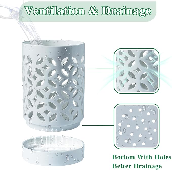 Orchid Pot with Holes & Saucers, Ceramic Pots for Repotting, Breathable Slotted Orchid Pots Flower Plant Nursery Pot White 4 Inch