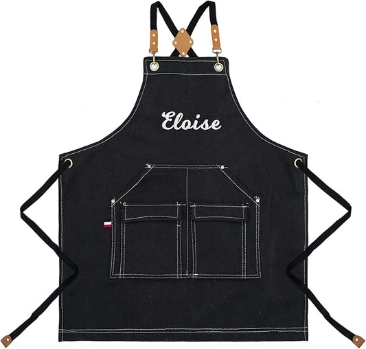 Personalized Chef Aprons for Men Women Canvas Cross Back Heavy Duty Work Apron for Coffee Shop Bartender Bistro Woodworking