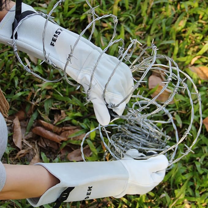 Garden Gloves Women/Men Thorn Proof, Deerskin Suede, 2 Layers Leather Rose Pruning Long Gardening Gloves for Cactus