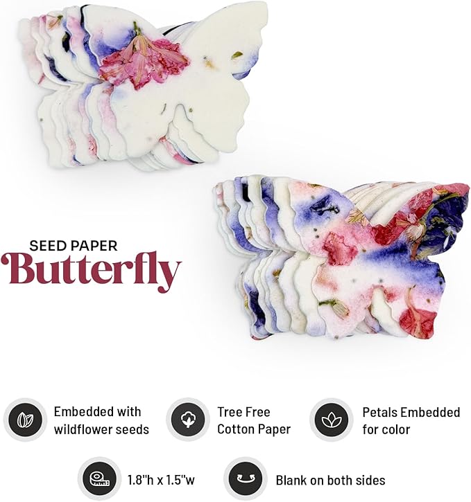Butterfly Seed Paper – 50pcs Small Pink & Purple Plantable Wildflower, Writable & Plantable Gift for Moms, Plant Lover, & Teachers, Ideal for Weddings, Baby Shower, Memorial, & Celebrations