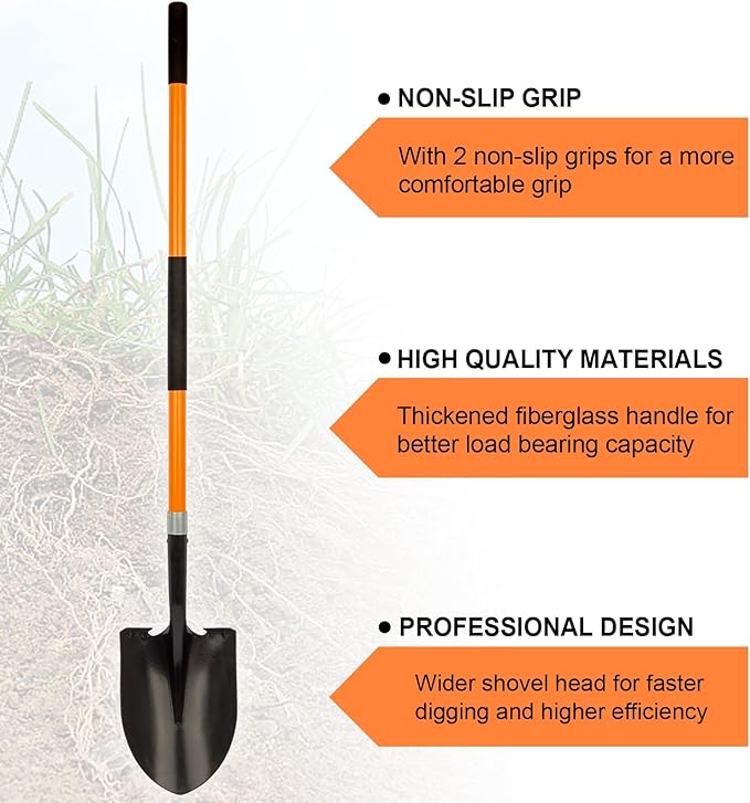 Shovel for Digging Heavy Duty Metal Shovel with Fiberglass Handle, 56 Inches
