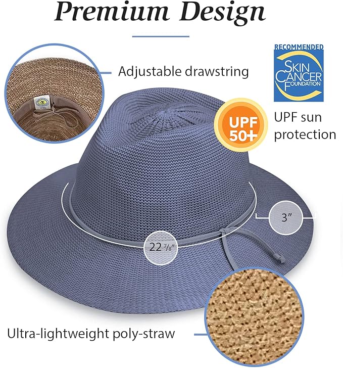 Wallaroo Hat Company Women’s Victoria Fedora – UPF 50+ UV Protection, Wide Brim, Medium Size, Packable & Adjustable Sun Hat