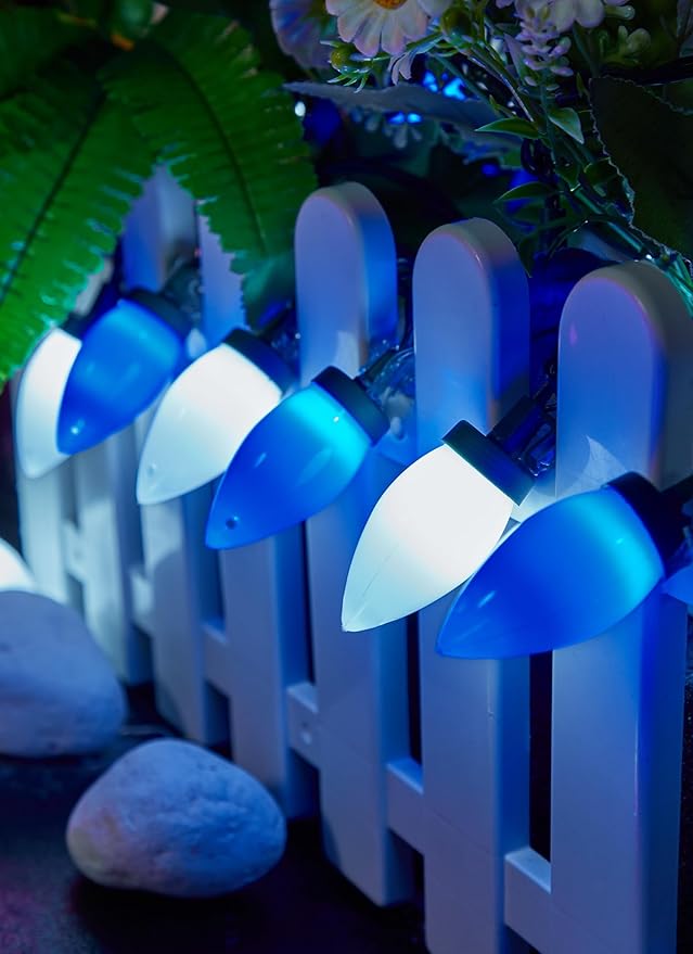 C9 Christmas Lights Outdoor Waterproof, 81 Feet 100 LED C9 String Lights with Timer & 8 Light Mode, Connectable Christmas Tree Lights for Indoor Outside Roofline Patio Decoration, Blue & Pure White