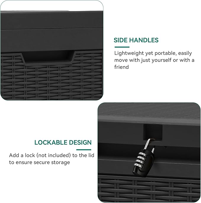 YITAHOME 60 Gallon Resin Deck Box, Weather Resistant Outdoor Rattan Storage Box, Lockable Indoor Outdoor Storage for Supplies and Essentials, Black