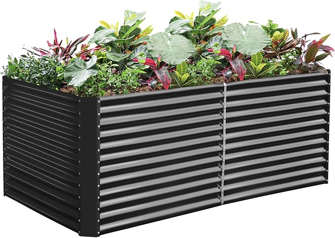 Land Guard 6x3x3ft Rectangular Galvanized Raised Garden Beds, Large-Capacity Metal Planter Box Outdoor, Durable Deep Raised Garden Bed 3ft Tall, Raised Beds for Gardening Vegetables, Modern Gray